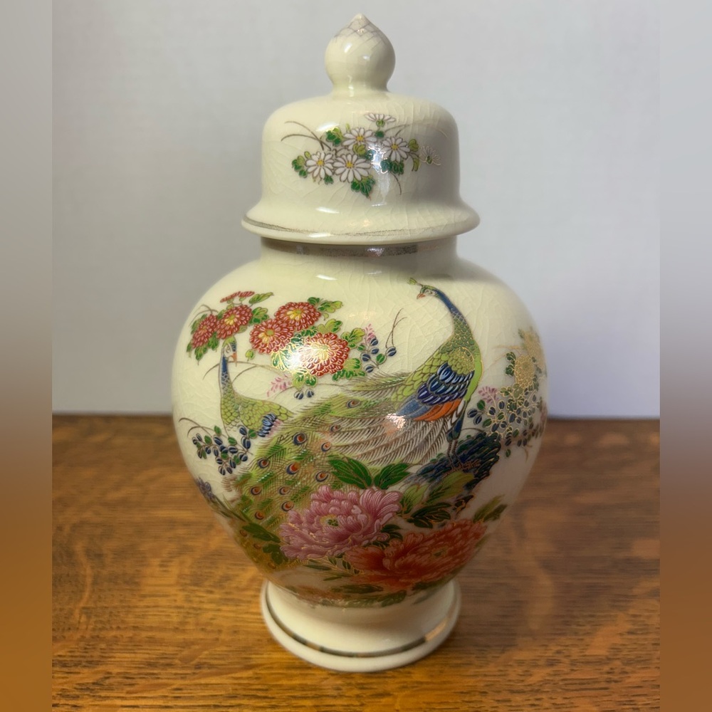Floral Peacock Ceramic Ginger Jar